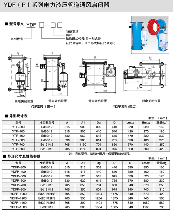 YDF(P)系列電力液壓管道通風(fēng)啟閉器